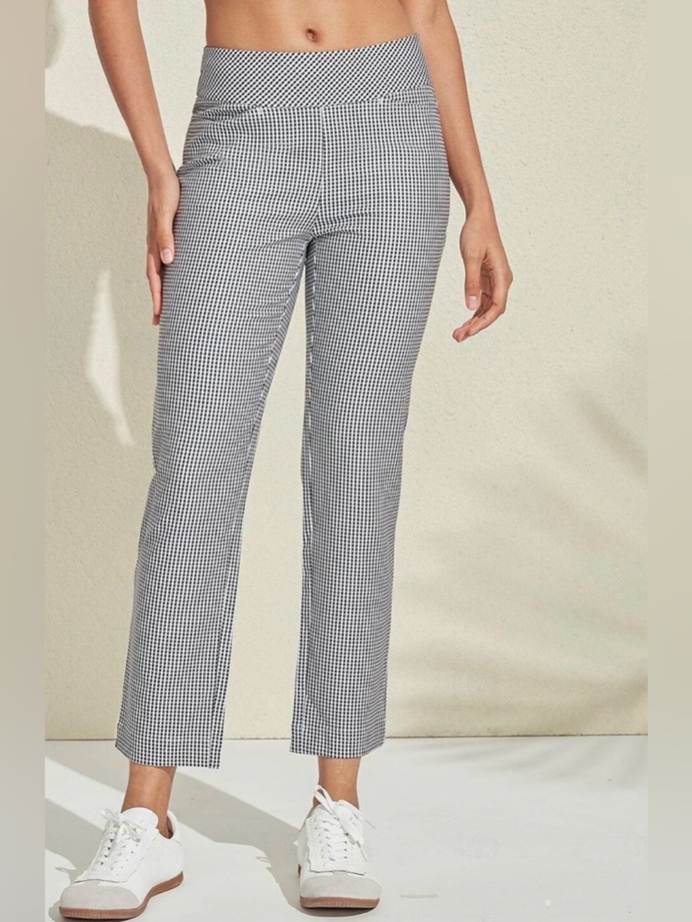 NWT Cegolfs Gingham Performance Ankle Pants Sz M Black White Stretch Golf UPF 50